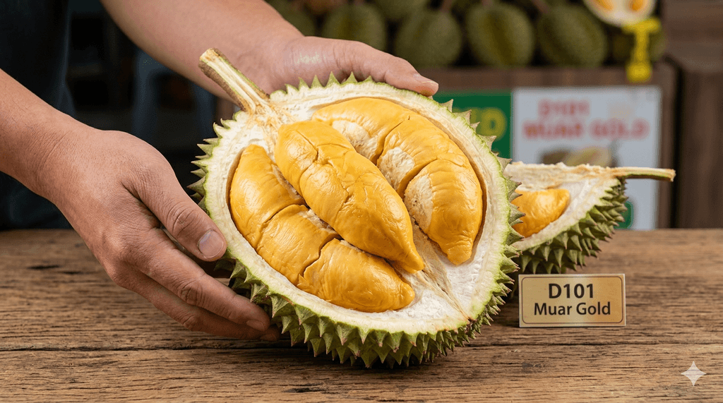 D101 Durian Muar Gold - Creamy custard-like Malaysian durian with mild sweet taste from Muar Johor