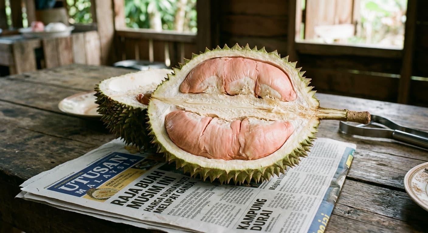 Red Prawn Udang Merah Durian D175 - Sweet Malaysian durian with salmon-pink flesh from Balik Pulau Penang